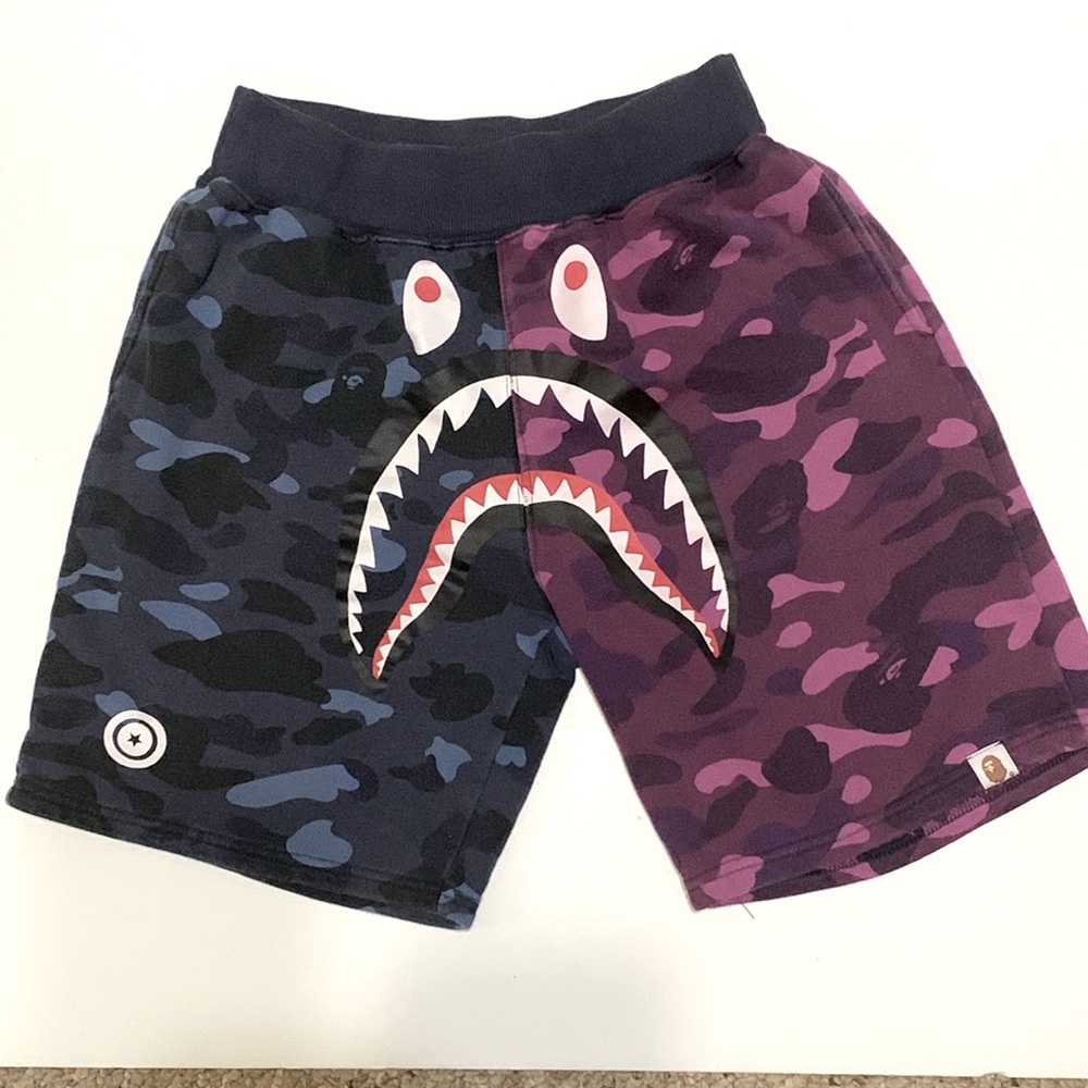 Camo Blue Purple Shark Face Teeth Shorts
